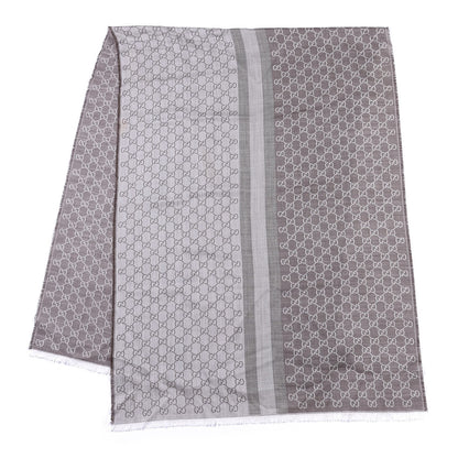Gucci Wool Silk GG Monogram GGWeblong Fringe Scarf Shawl Pearl Medium Grey 1 of 4