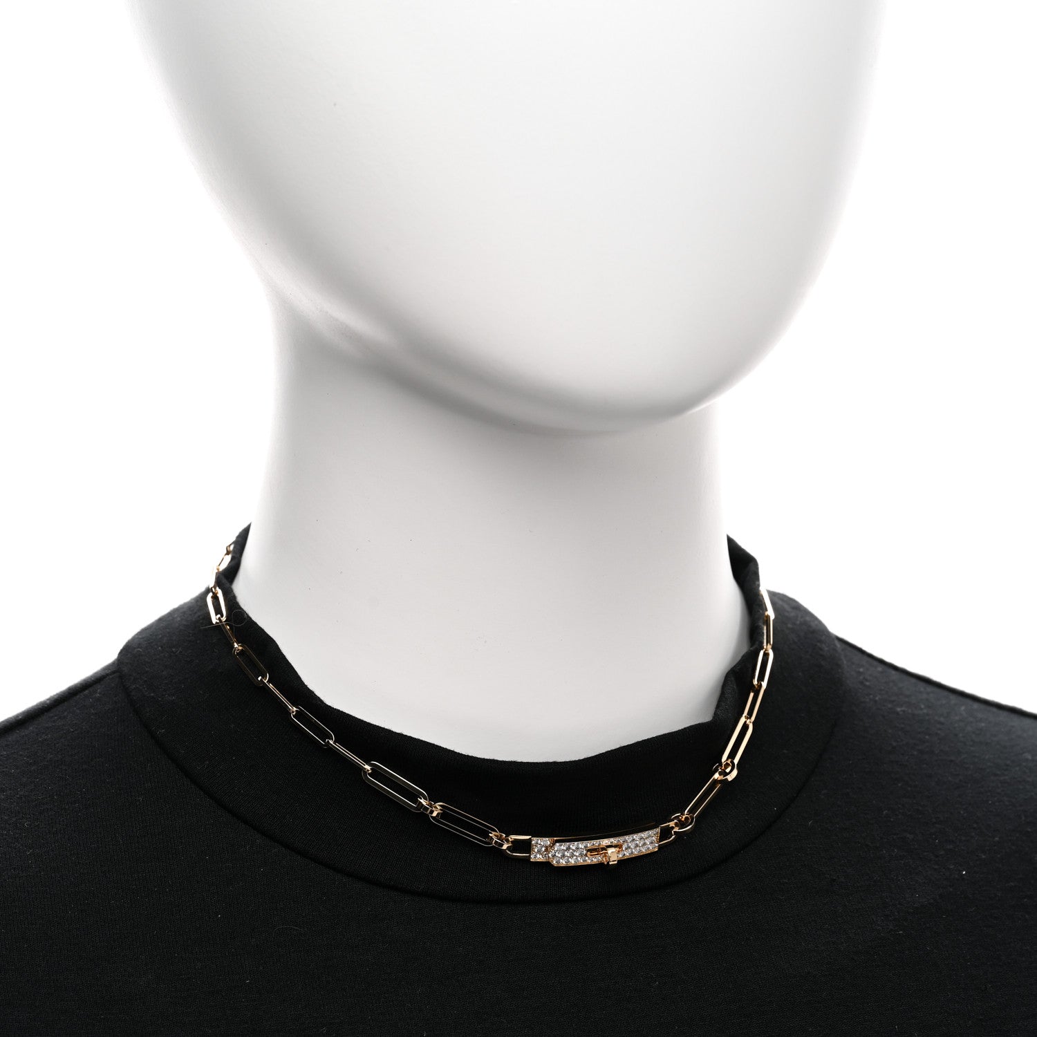 Hermes 18K Rose Gold Diamond Pave Kelly Chaine Choker Necklace 2 of 6
