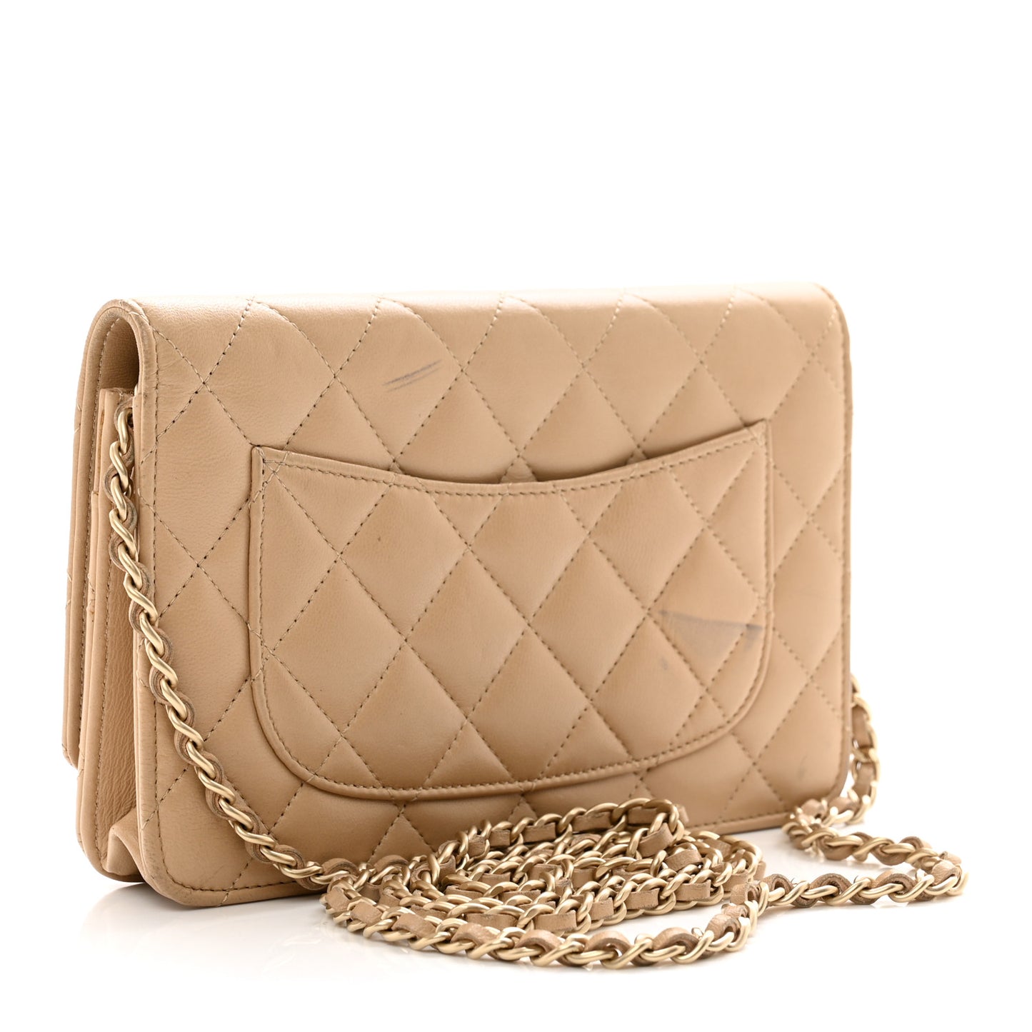 Lambskin Quilted Wallet On Chain WOC Beige
