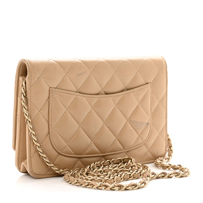 Chanel Lambskin Quilted Wallet On Chain WOC Beige 3 of 12
