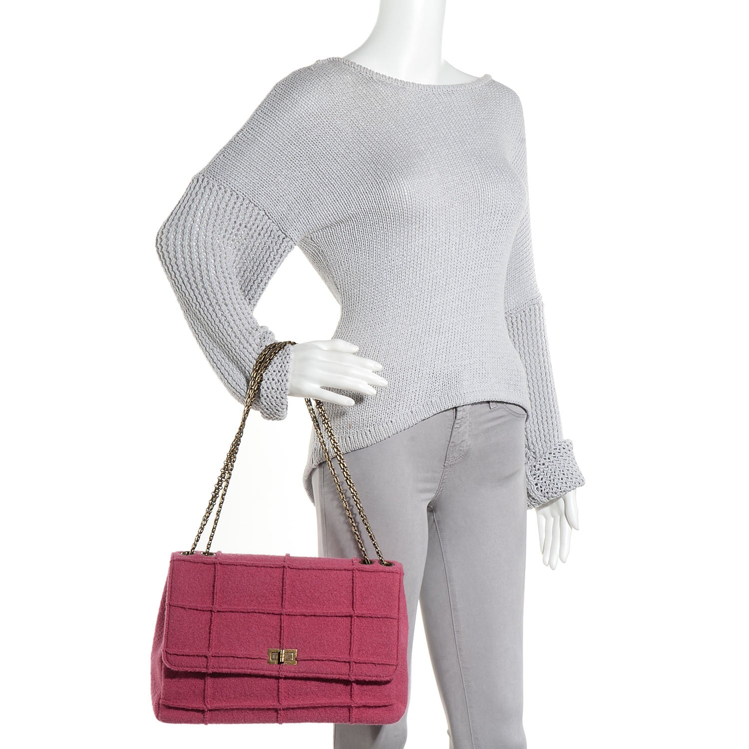 Chanel Wool Patchwork Mademoiselle Jumbo Flap Dark Pink 2 of 8