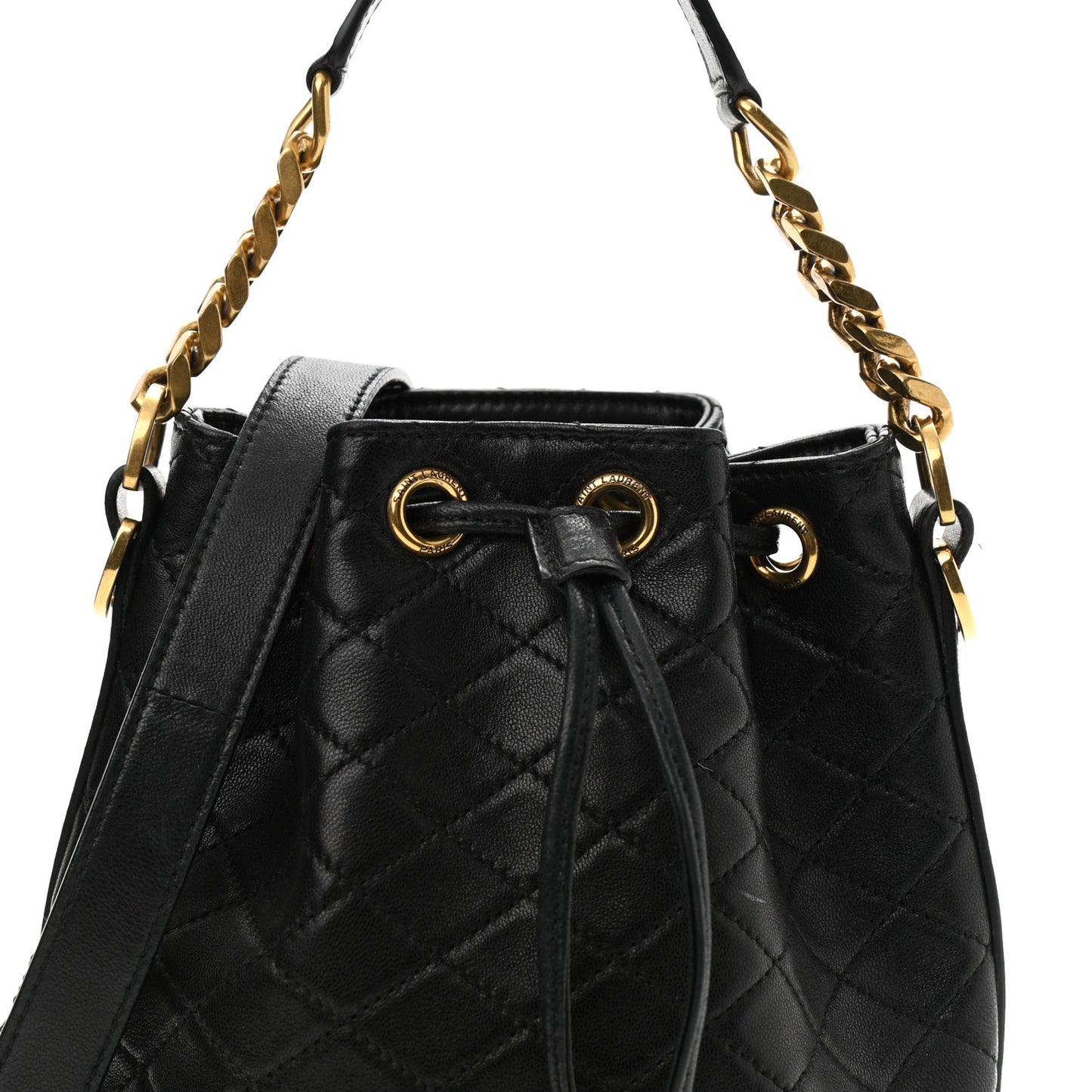 Lambskin Quilted Small Emmanuelle Bucket Bag Black