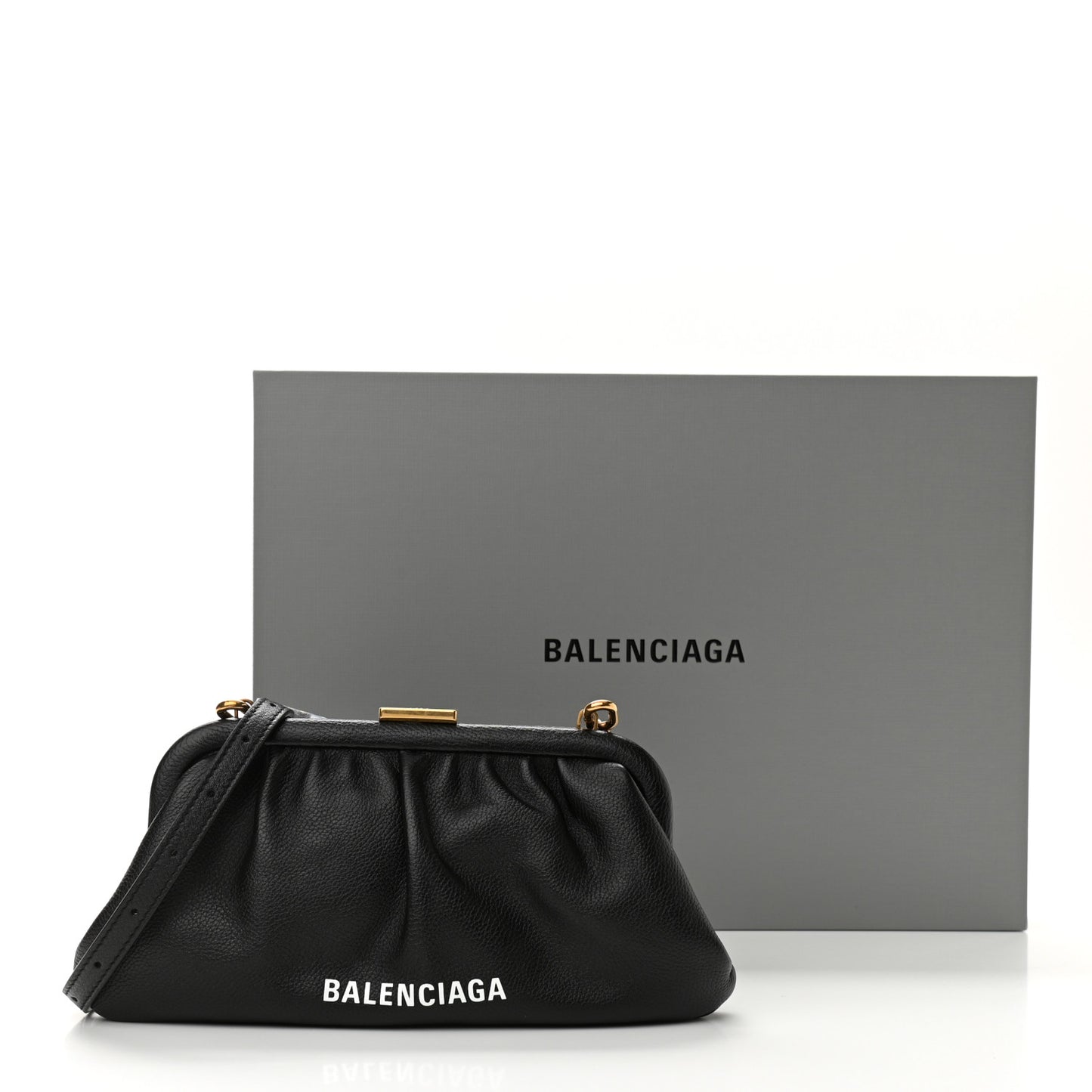 Grained Calfskin Logo Cloud Clutch XS Black