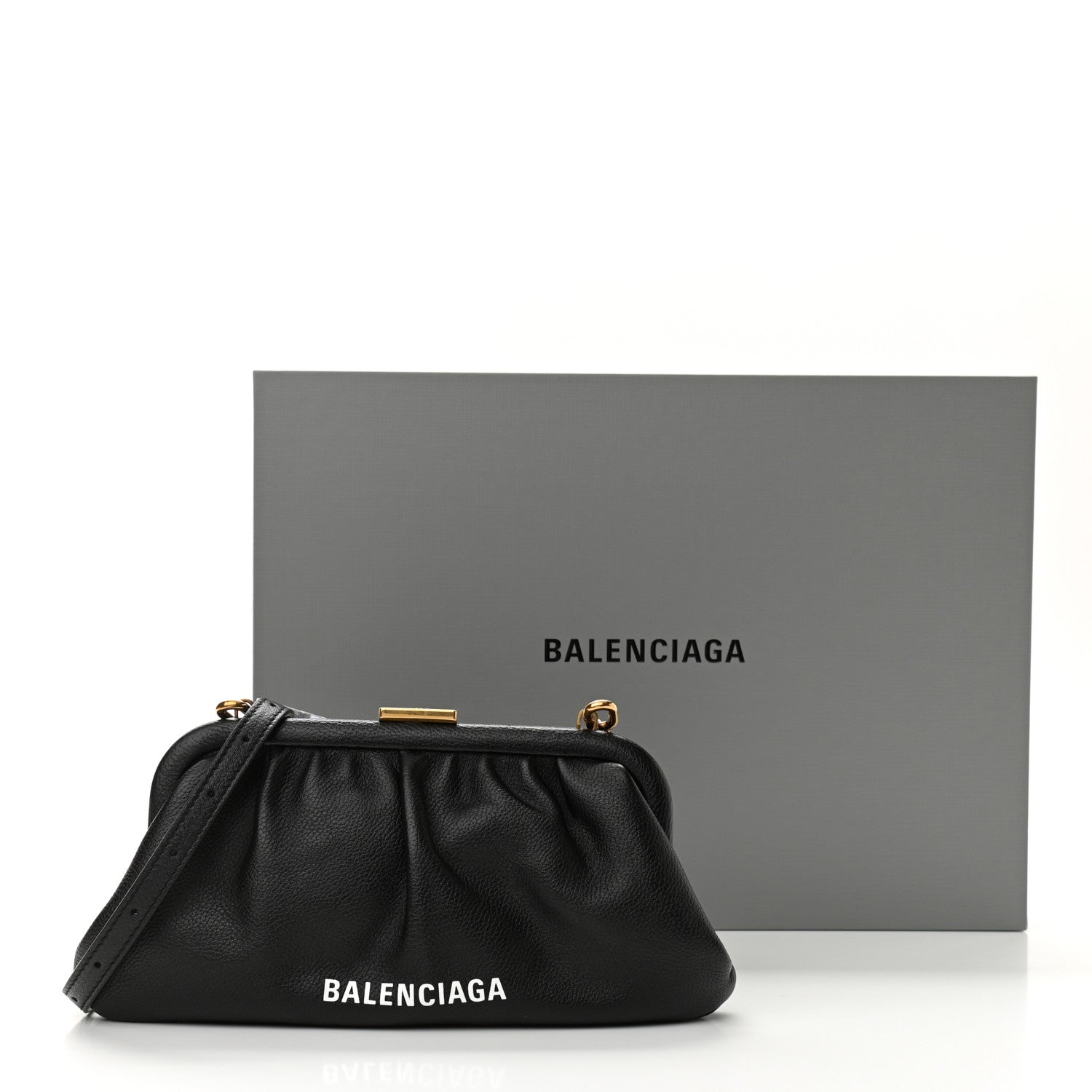 Balenciaga Grained Calfskin Logo Cloud Clutch XS Black 11 of 11