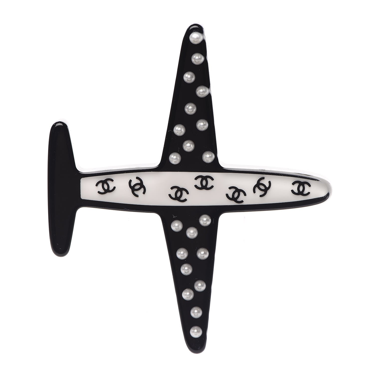 Chanel Resin Pearl CC Airplane Brooch Black White 1 of 4