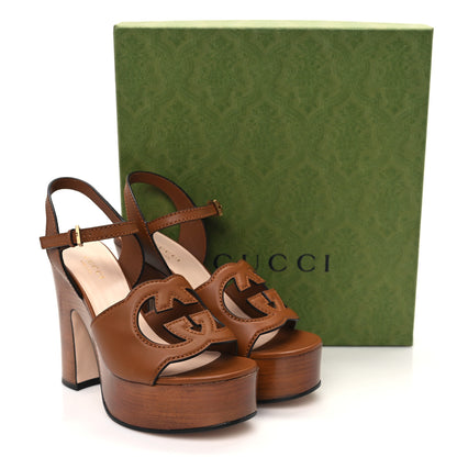Gucci Cosmos Softy Calfskin Wooden Interlocking G Cut-Out 30/120mm Platform Sandals 36 Cuir 9 of 9