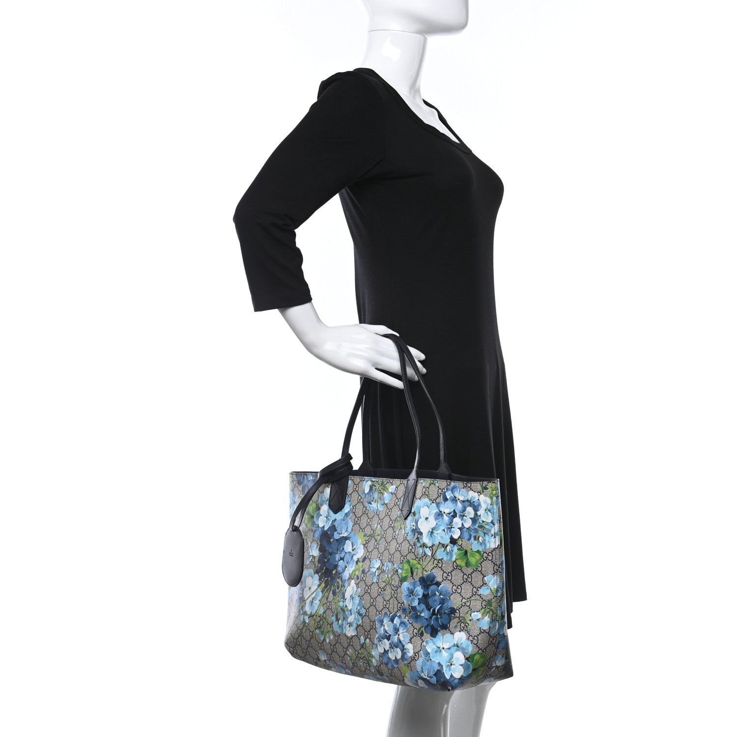 Gucci GG Supreme Monogram Blooms Medium Reversible Tote Beige Blue Navy 3 of 17