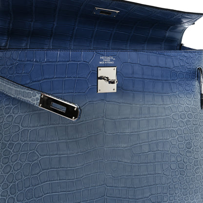 Hermes Matte Porosus Crocodile Kelly 35 Bleu Brighton 13 of 16