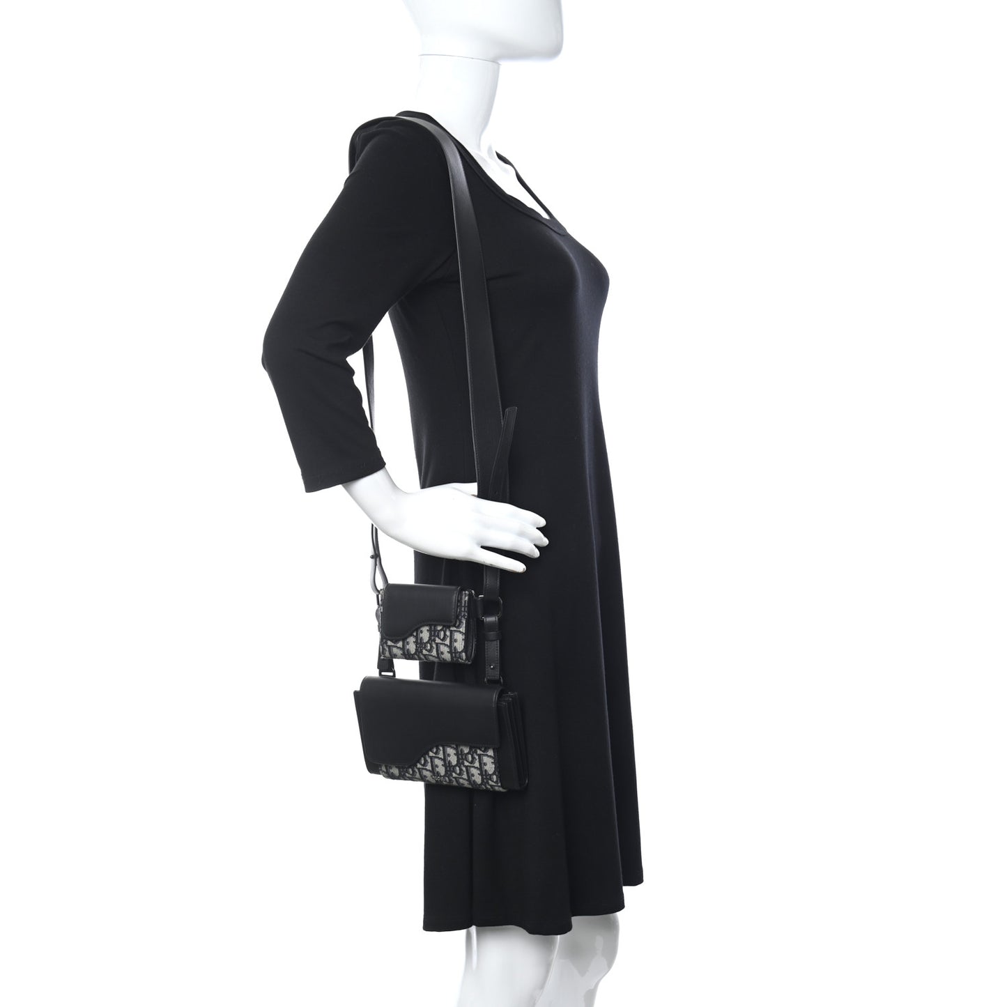 Oblique Smooth Calfskin Elite Shoulder Pouch Beige Black