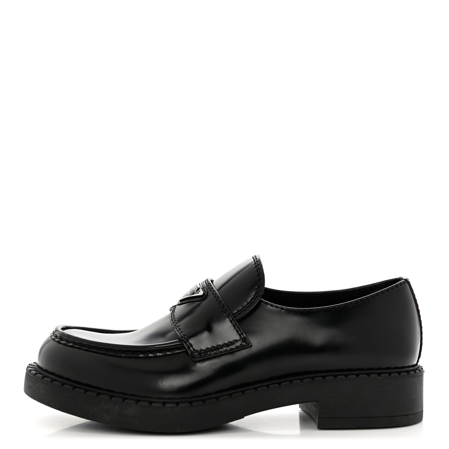 Spazzolato Metal Triangle Logo Mens 35mm Loafers 8 Black