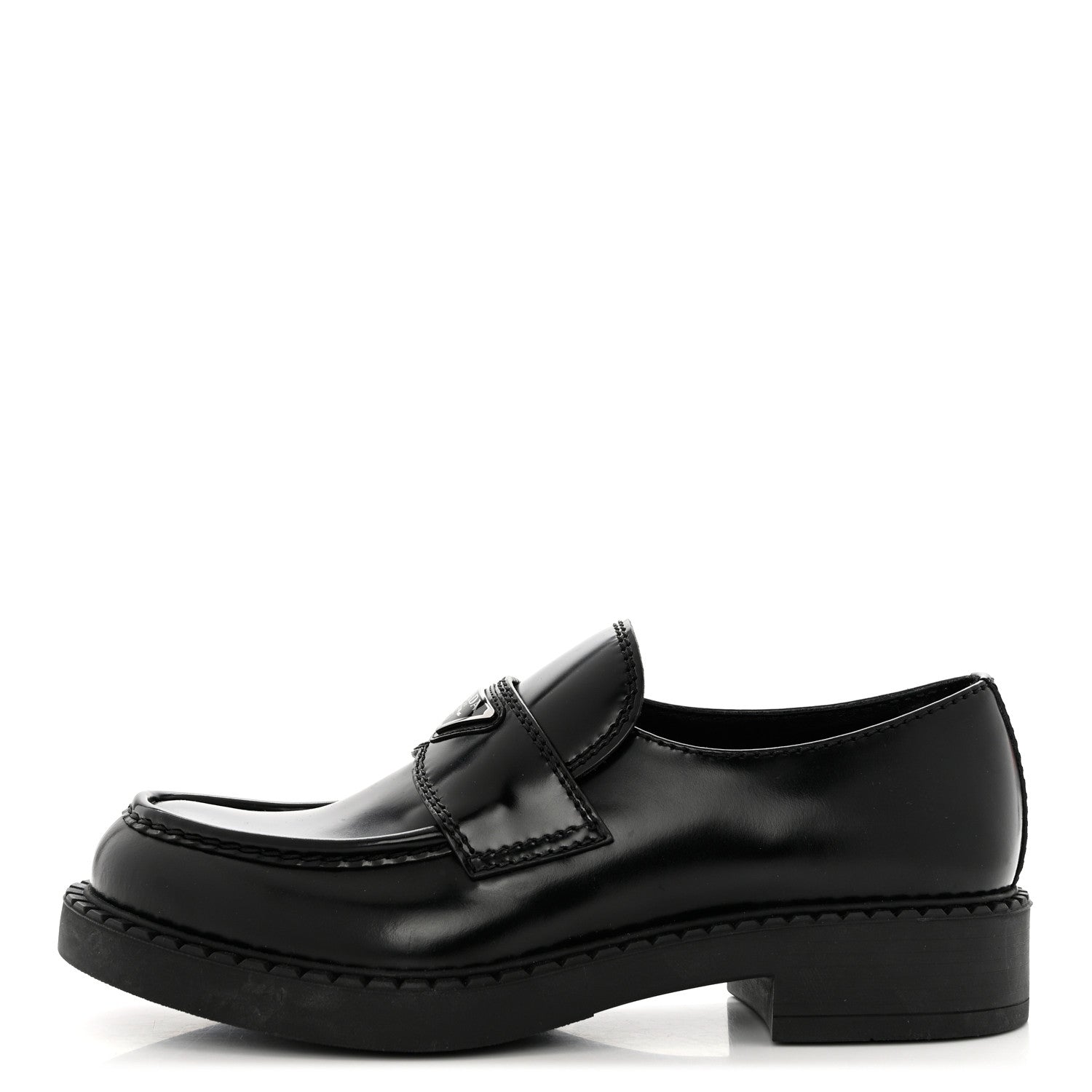 Prada Spazzolato Metal Triangle Logo Mens 35mm Loafers 8 Black 1 of 8