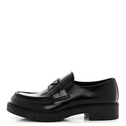 Prada Spazzolato Metal Triangle Logo Mens 35mm Loafers 8 Black 1 of 8