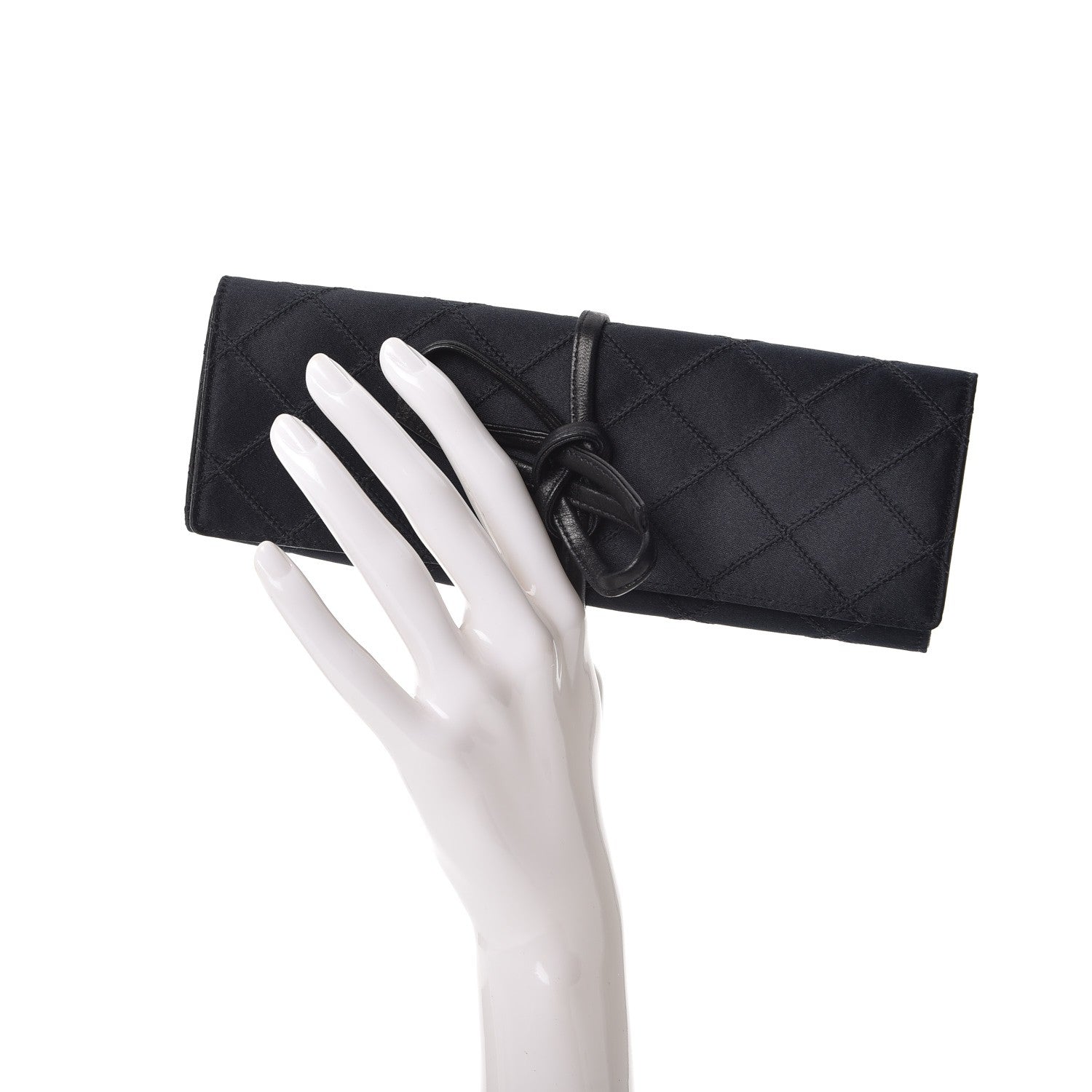 Chanel Satin Quilted Jewelry Roll Case Black 2 of 9