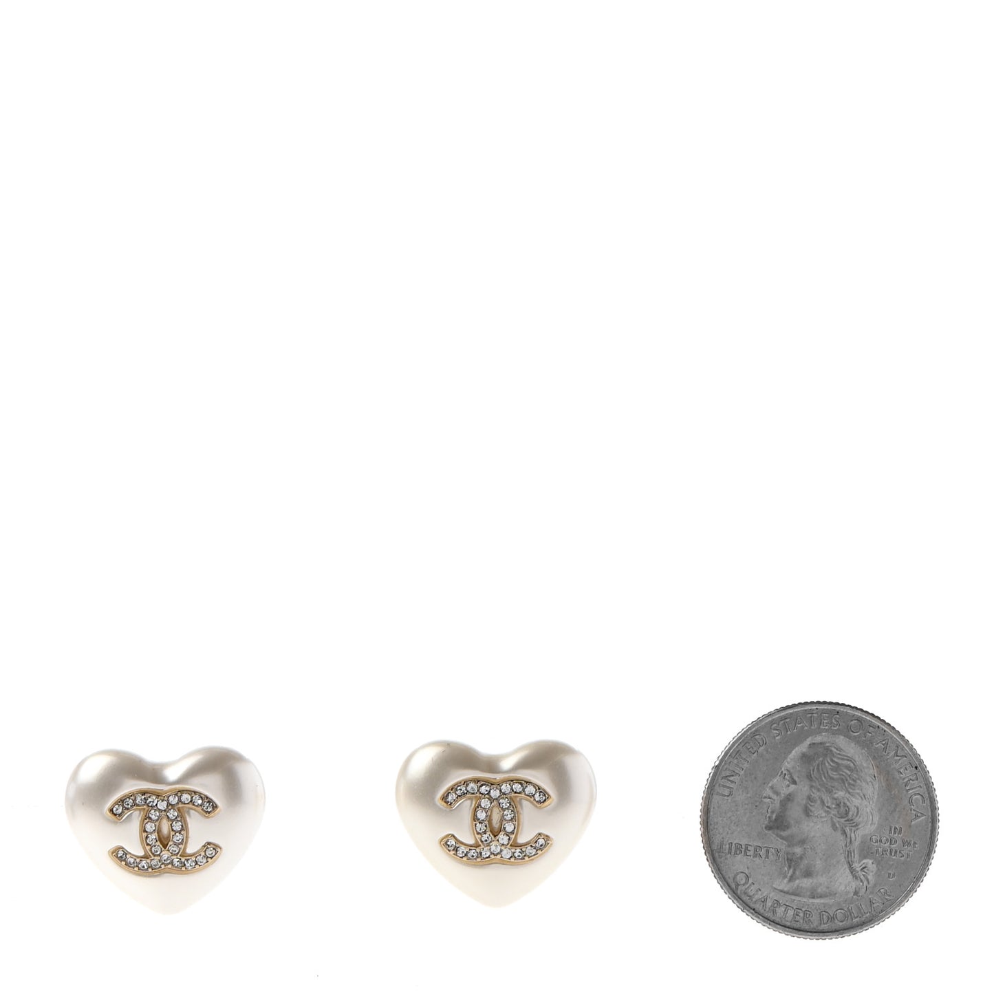Pearl Crystal CC Heart Earrings Gold