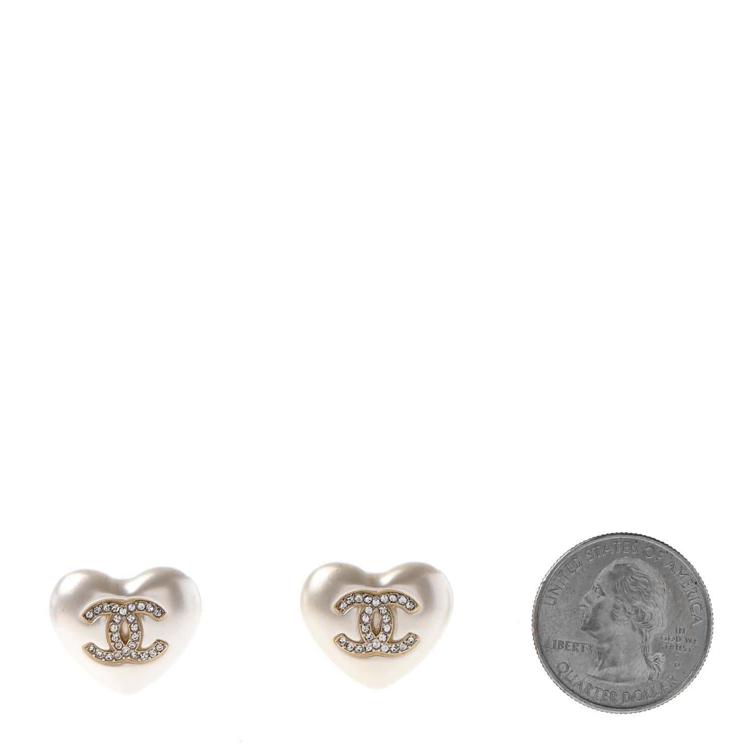 Chanel Pearl Crystal CC Heart Earrings Gold 2 of 4