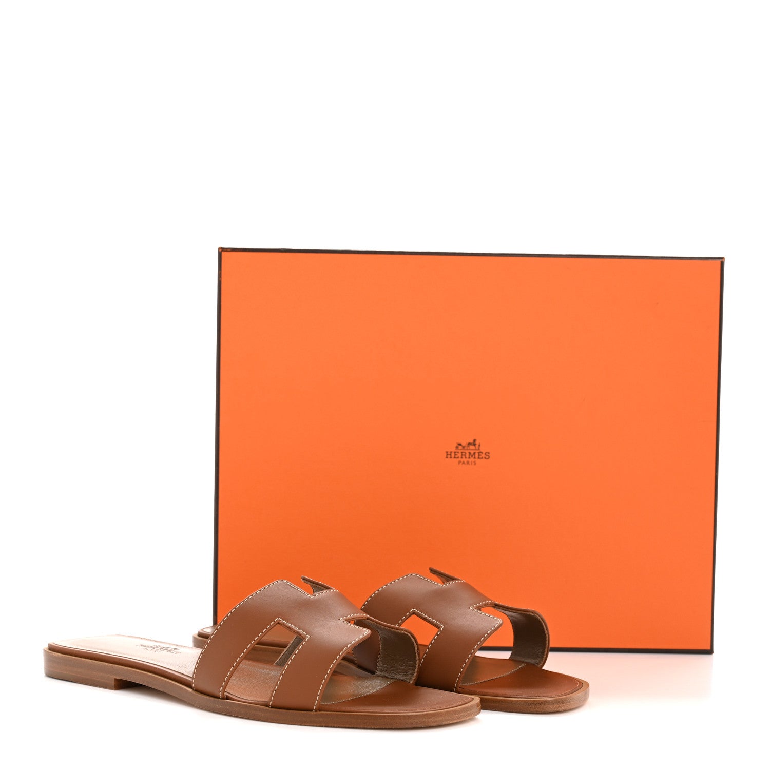 Hermes Box Calfskin Oran Sandals 37.5 Gold 10 of 10