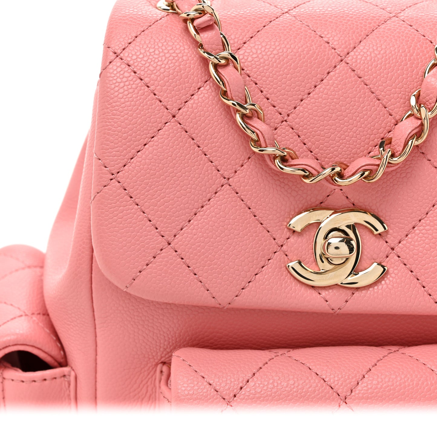 Shiny Caviar Quilted Small Pockets Drawstring Backpack Pink