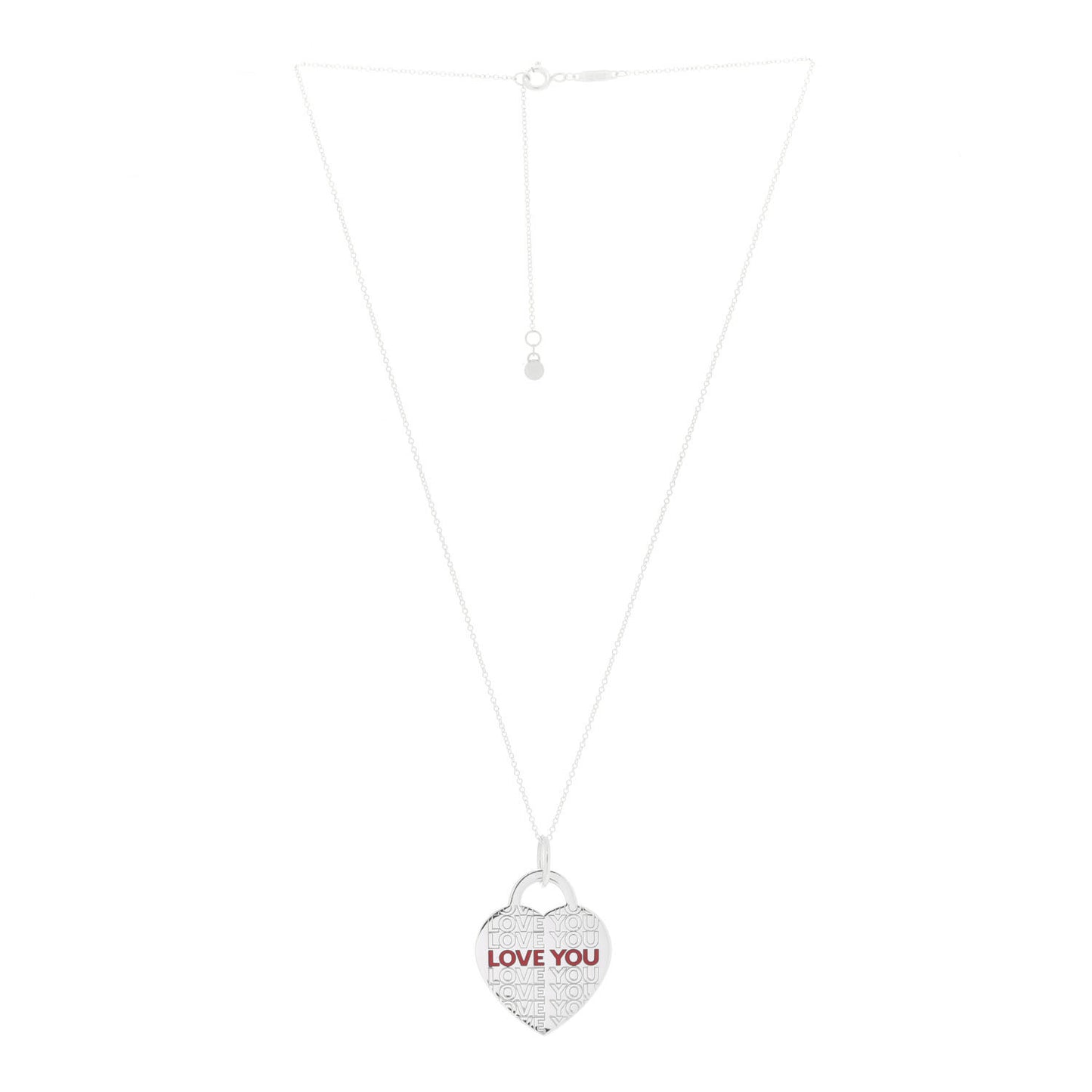 Sterling Silver Enamel LOVE YOU Heart Tag Pendant Necklace Red
