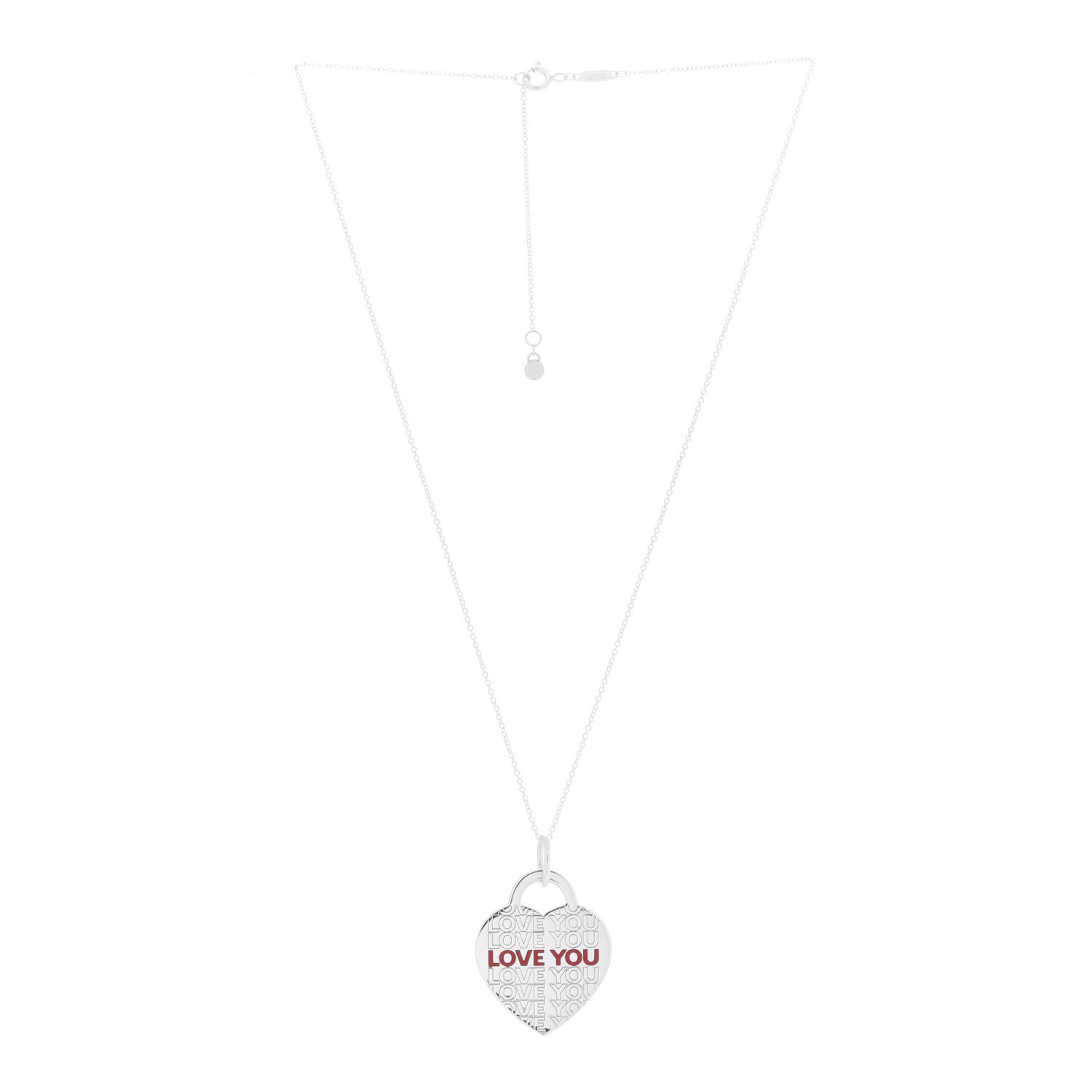Tiffany Sterling Silver Enamel LOVE YOU Heart Tag Pendant Necklace Red 3 of 7