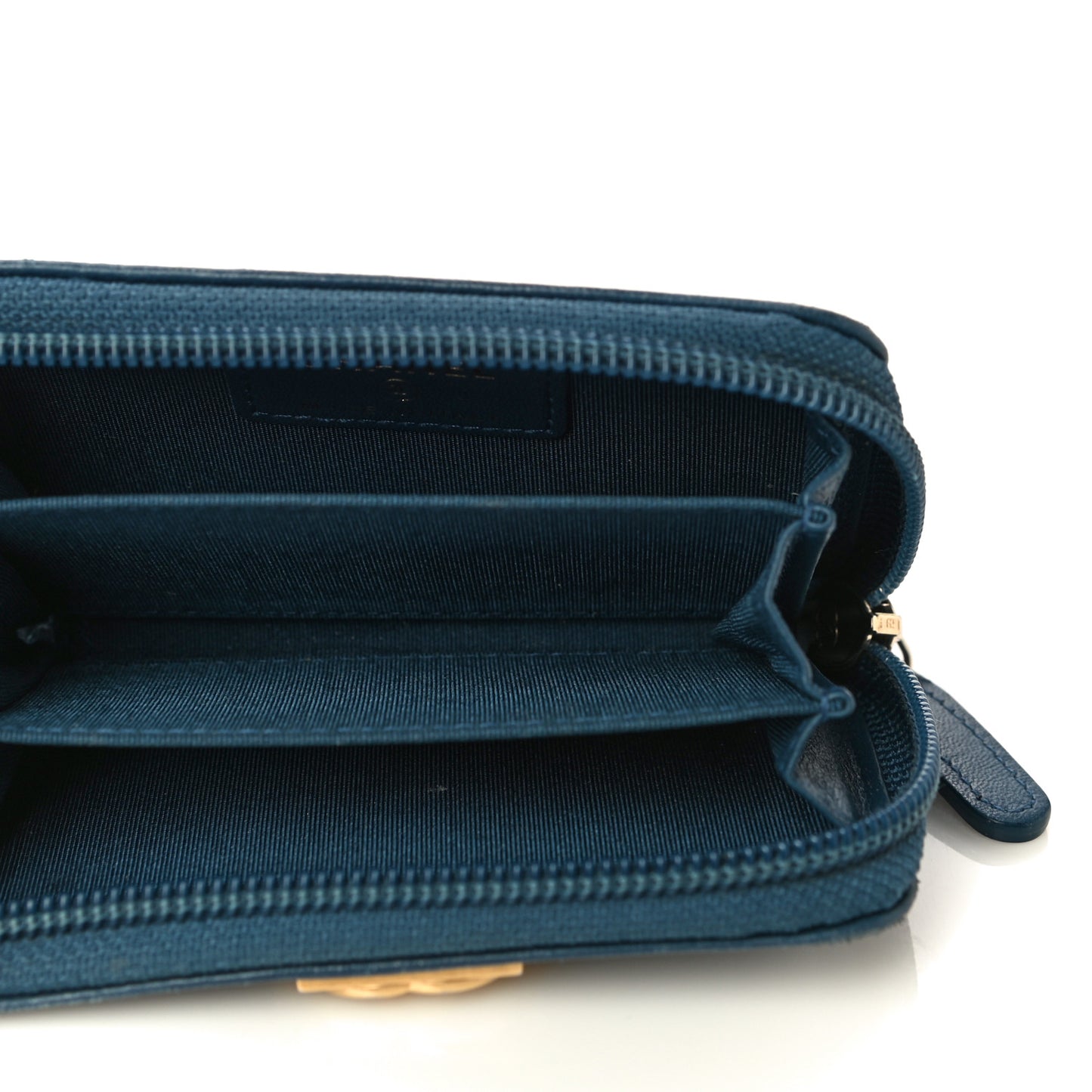 Caviar Quilted Boy Zip Around Coin Purse Wallet Dark Blue