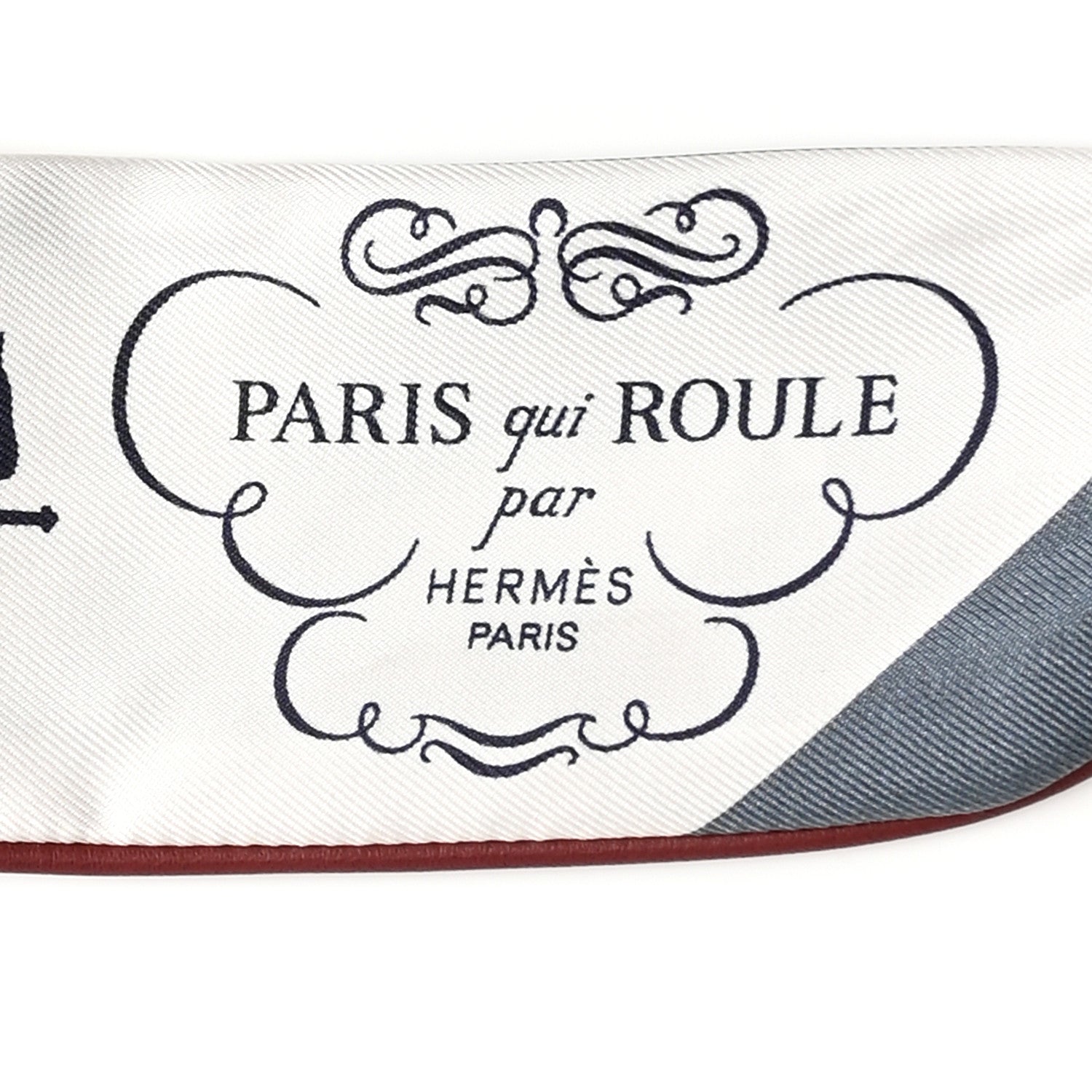 Hermes Silk Calfskin Paris Que Roule Forever Twilly Craie Caban Ardoise 2 of 4