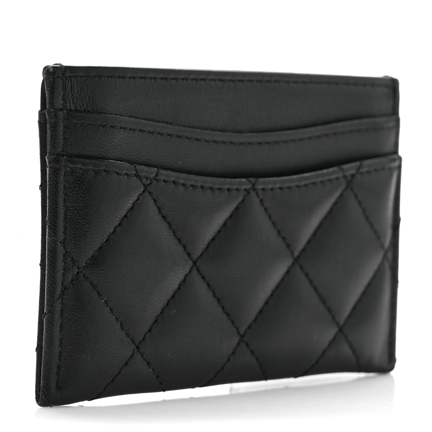 Lambskin Quilted Card Holder Black