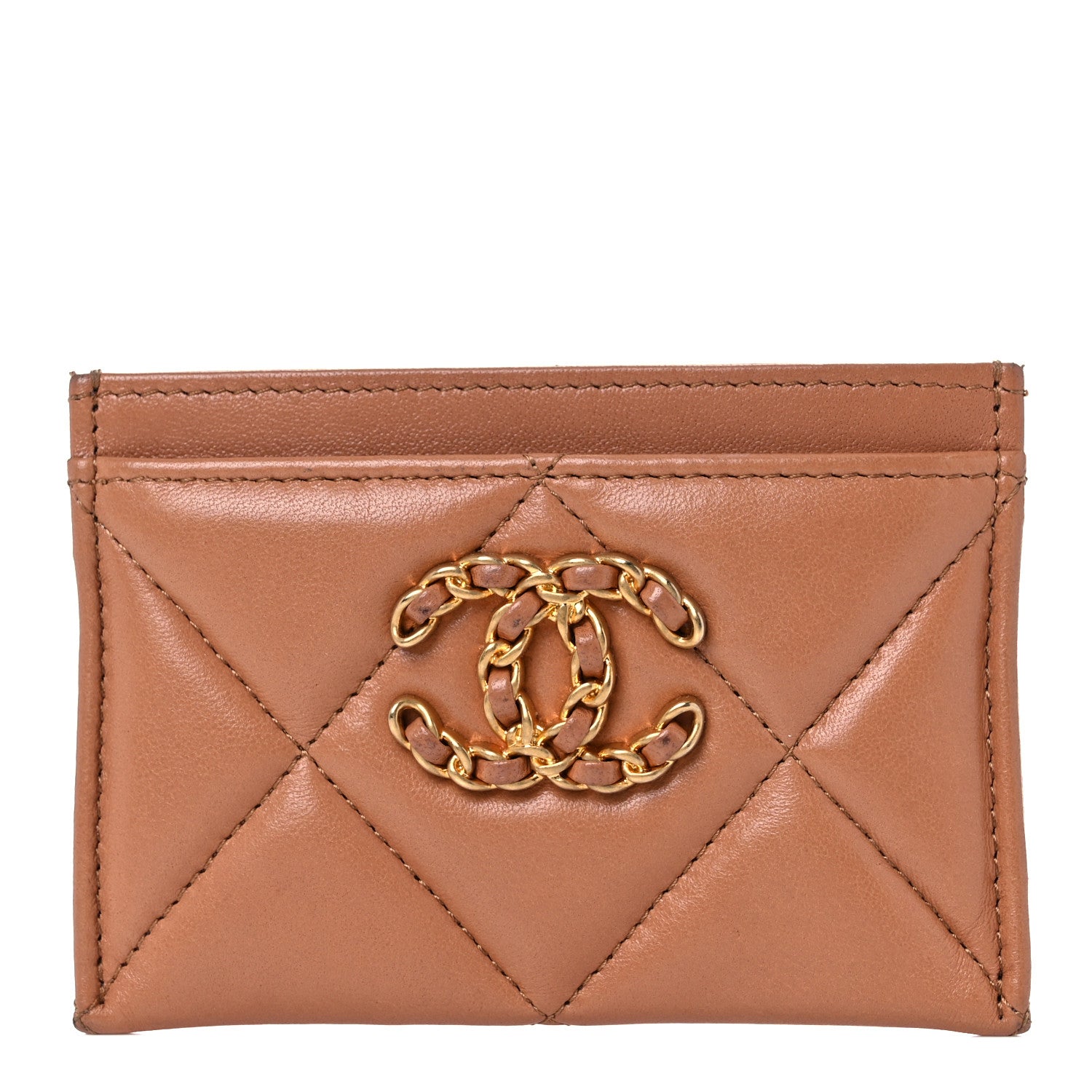 Chanel Lambskin Quilted Chanel 19 Card Holder Brown 1 of 12