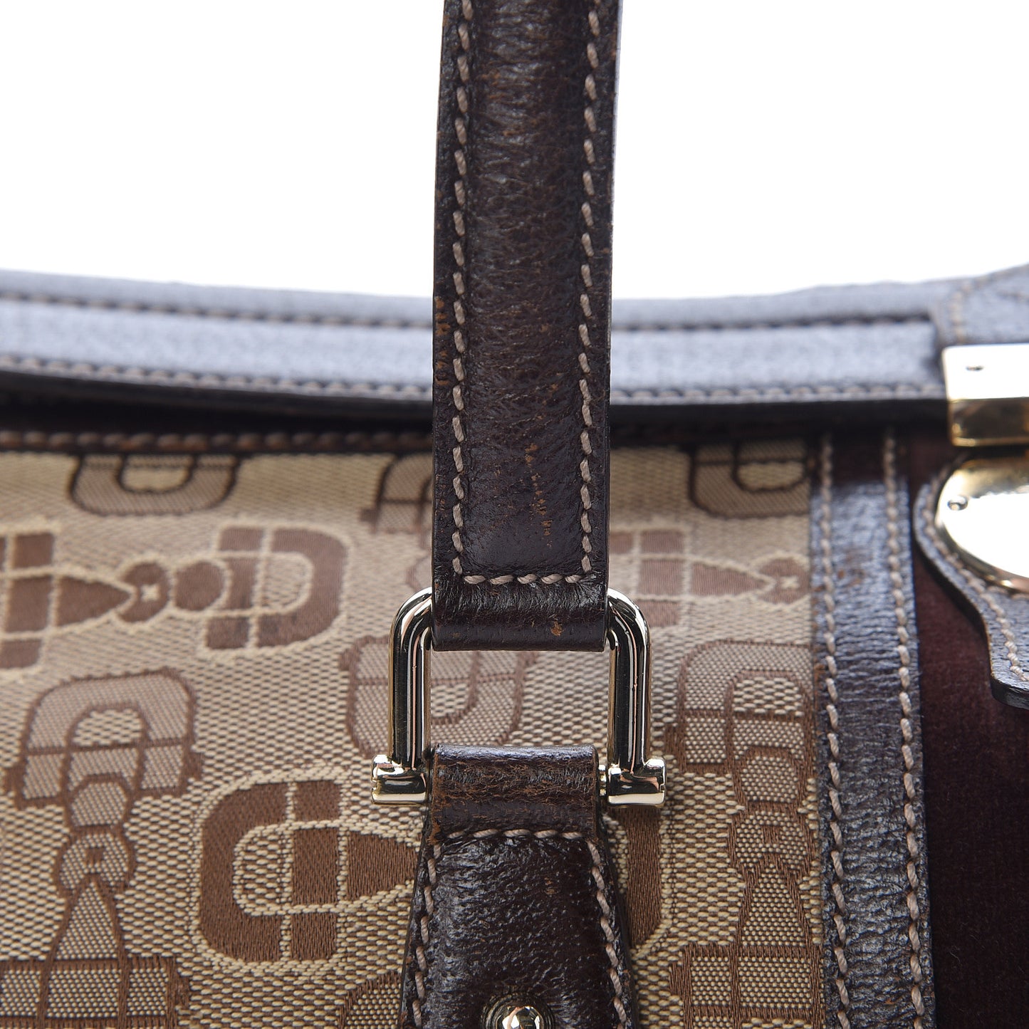 Horsebit Canvas Large Treasure Boston Tote Dark Brown