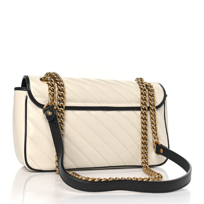 Gucci Vintage Effect Calfskin Matelasse Diagonal Small Torchon GG Marmont Shoulder Bag Mystic White Blue Agata 3 of 9