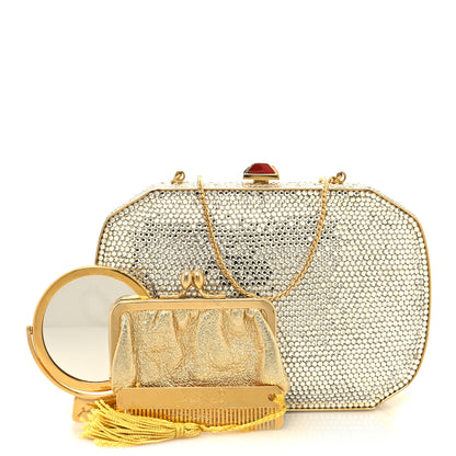 Judith Leiber Swarovski Crystal Minaudiere Clutch Gold Silver 1 of 11