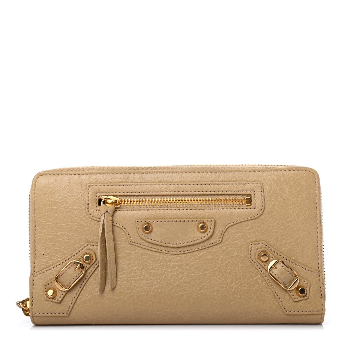 Agneau Classic Gold Hardware Continental Zip Around Wallet Beige Sable