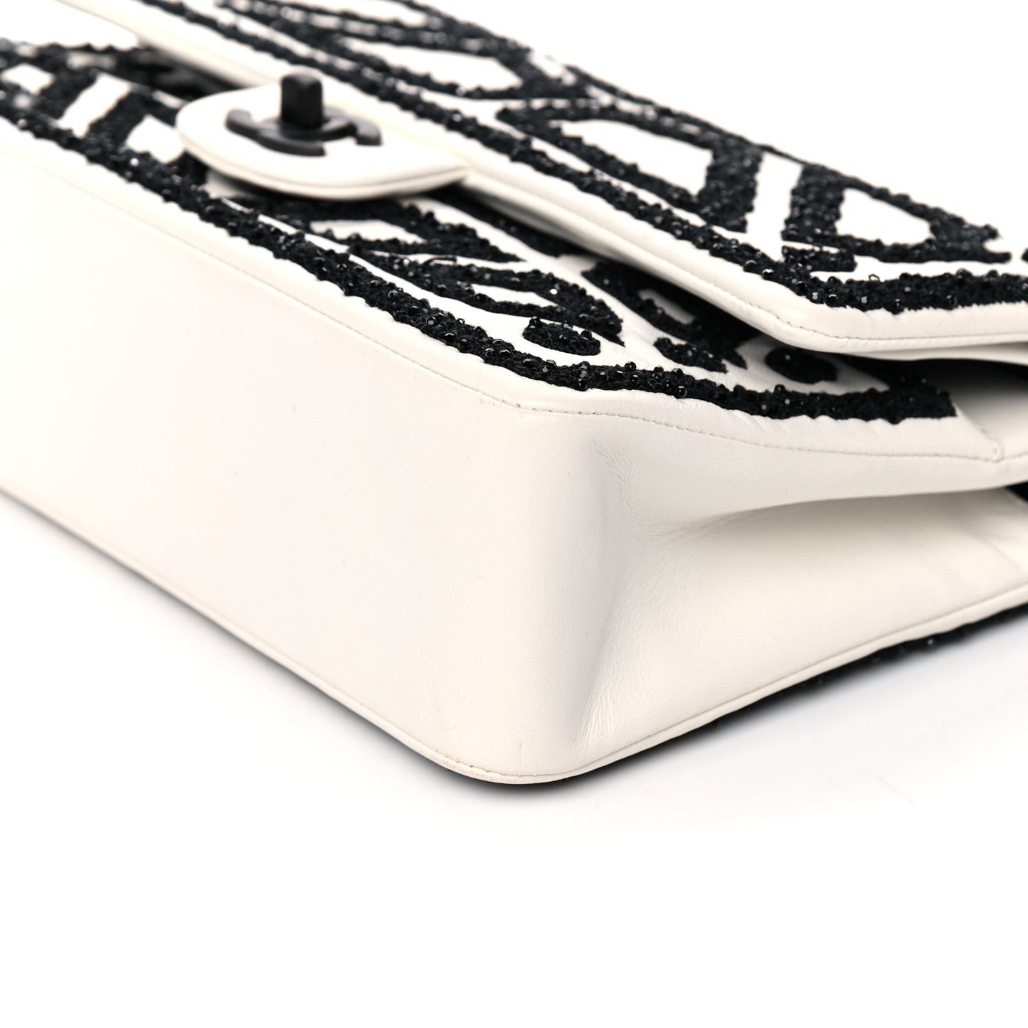 Lambskin Crystal Embroidered Medium Garden Of Versailles Double Flap Black White