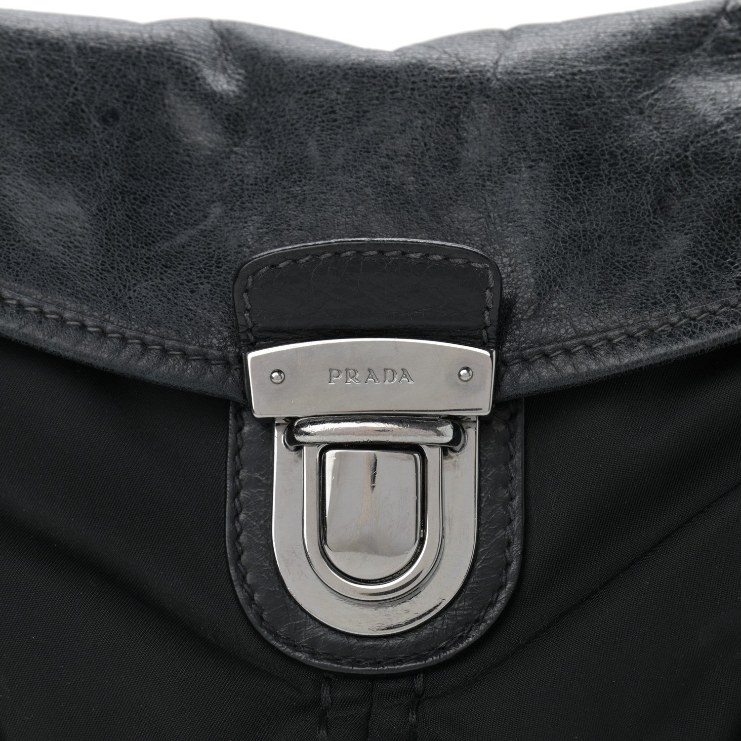 Prada Calfskin Tessuto Nylon Shoulder Bag Black 8 of 11
