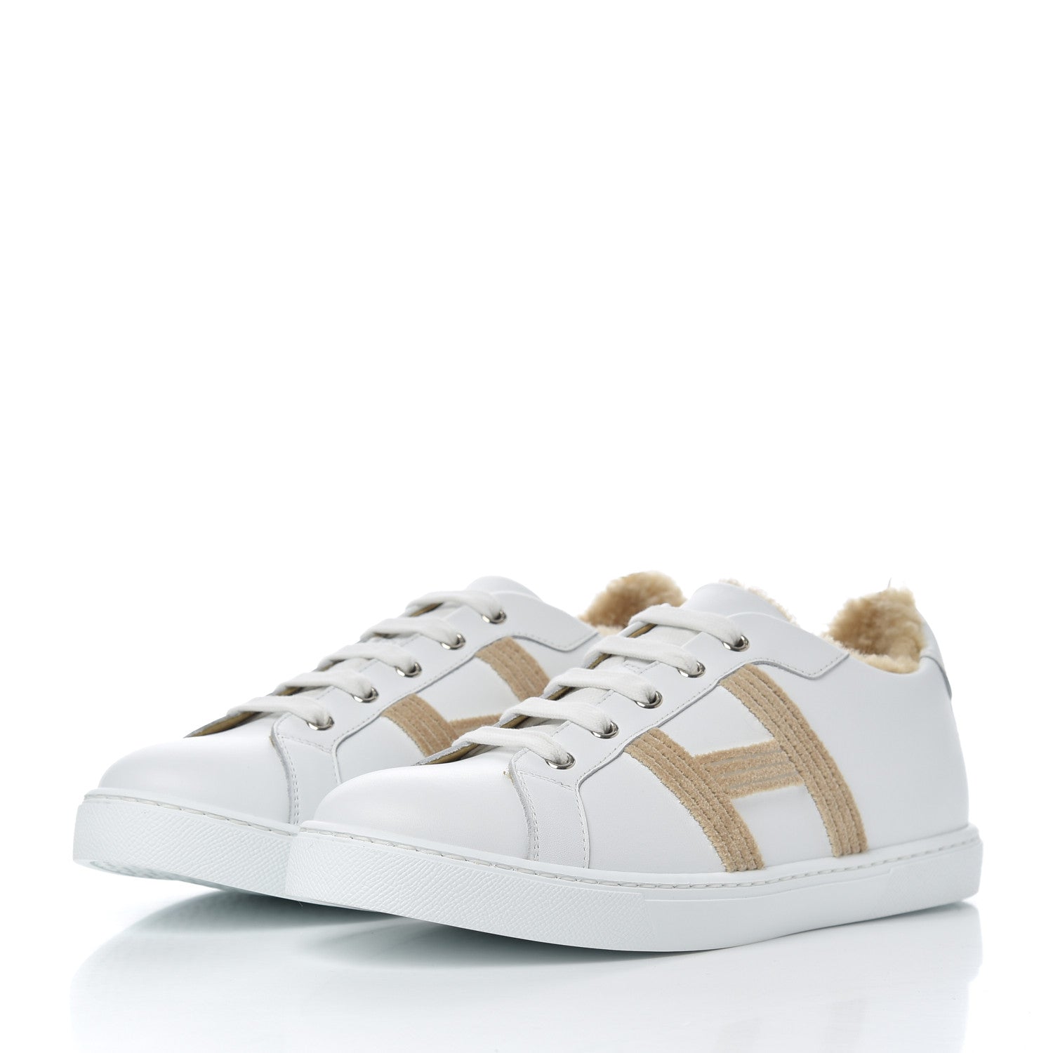 Hermes Calfskin Woolskin Womens Advantage Sneakers 38.5 White 3 of 12
