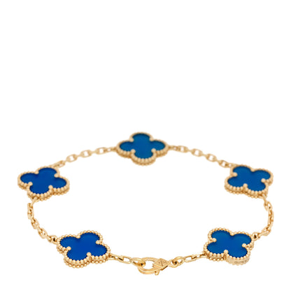 Van Cleef & Arpels 18K Yellow Gold Blue Agate 5 Motifs Vintage Alhambra Bracelet 2 of 5