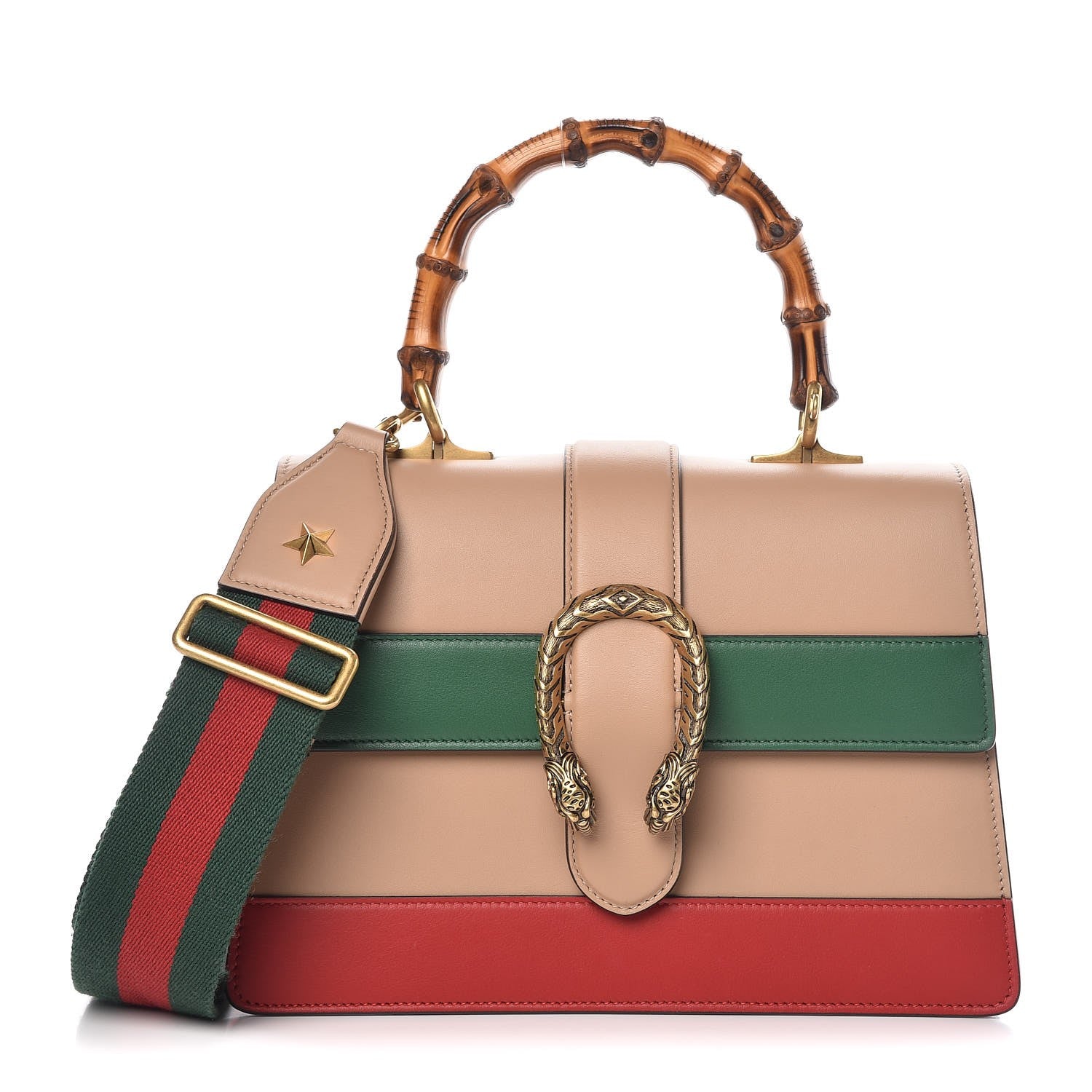 Gucci Calfskin Bamboo Web Medium Dionysus Top Handle Bag Camelia Bright Evergreen Hibiscus Red 1 of 8