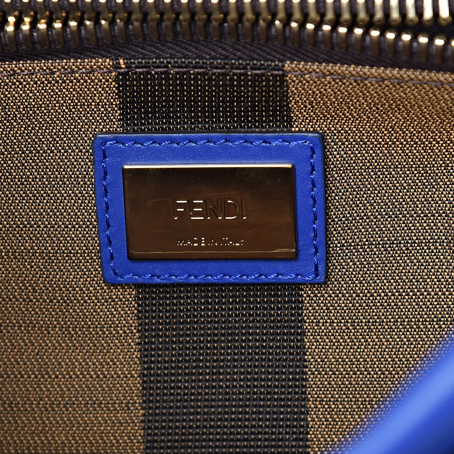 Fendi Vitello Morgan Fabric Jacquard Pequin Medium Peekaboo Iconic Satchel Blue Neon Tobacco 8 of 11