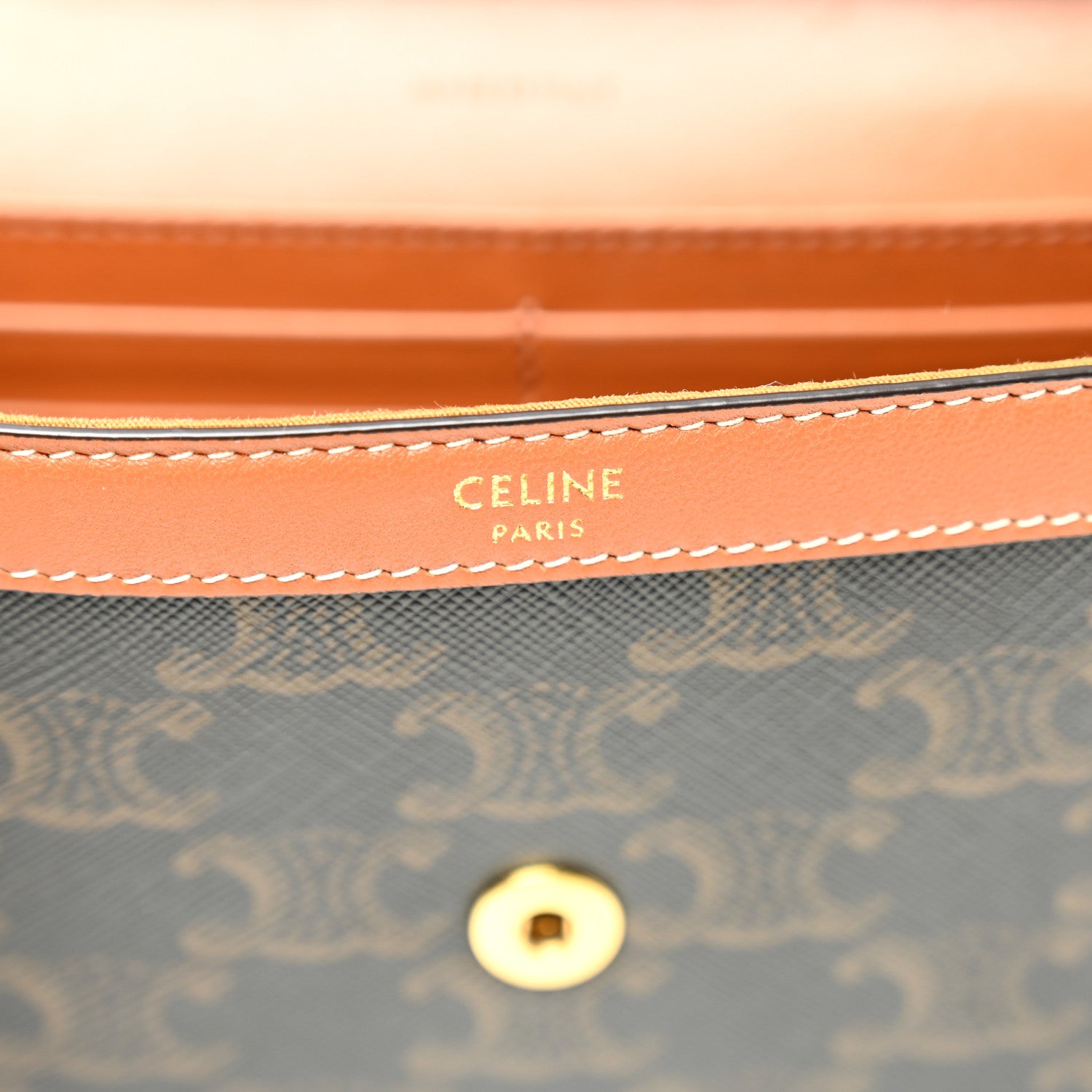 Celine Triomphe Canvas Calfskin Wallet on Chain Tan 6 of 10