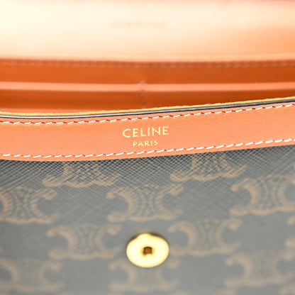 Celine Triomphe Canvas Calfskin Wallet on Chain Tan 6 of 10