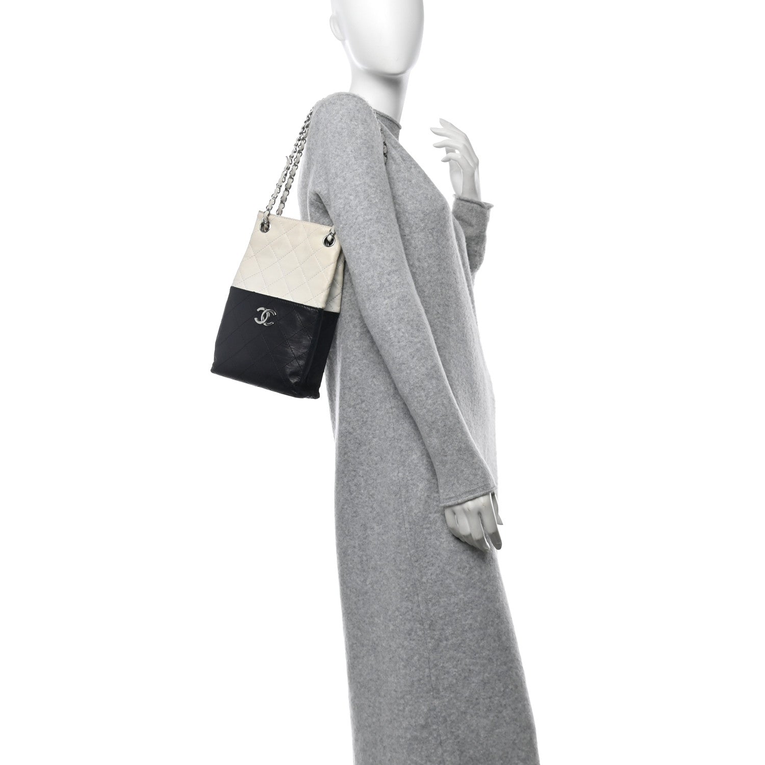 Chanel Lambskin Quilted Bi-Color Drawstring Shoulder Bag Black White 2 of 19