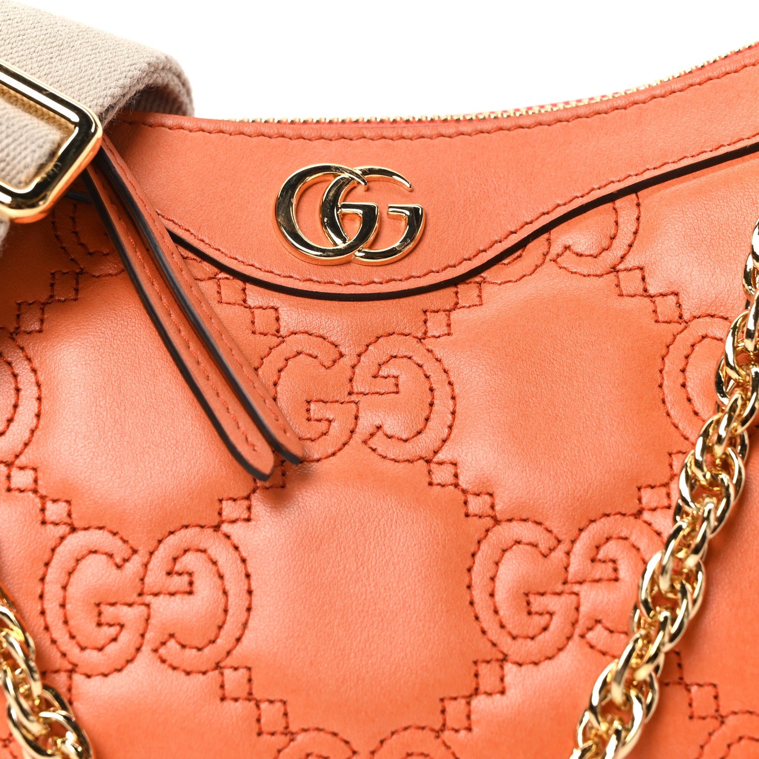 Gucci Calfskin GG Matelasse Chain Handbag Deep Orange Natural 8 of 10