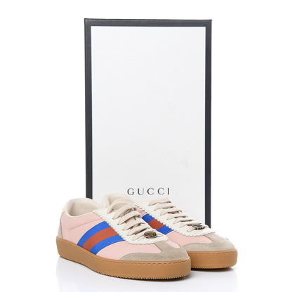 Gucci Calfskin Suede Web Mens G74 Sneakers 5 Oatmeal Soft Rose 9 of 9