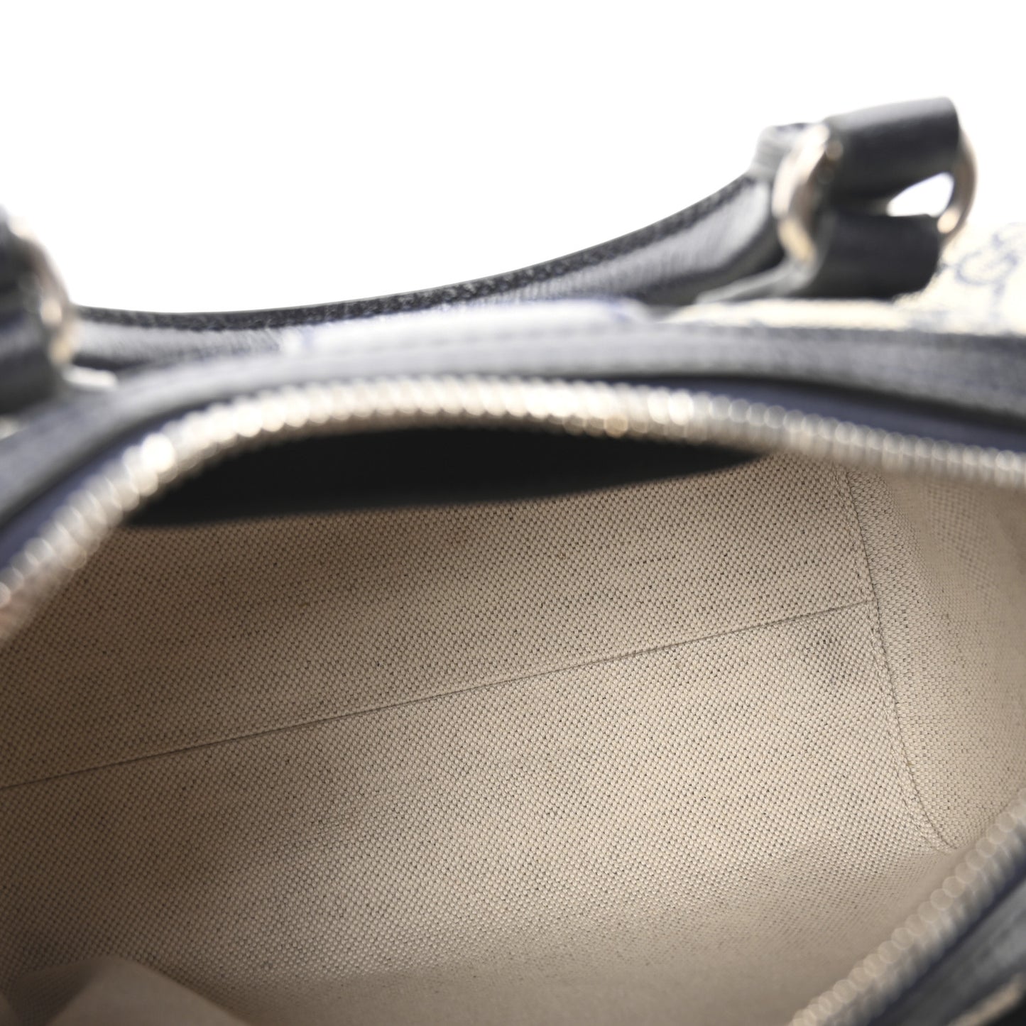 GG Supreme Monogram Textured Dollar Calfskin Web Mini Ophidia Top Handle Bag Beige Blue