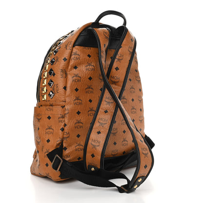 MCM Visetos Studded Colorblock Medium Stark Brock Backpack Cognac Black 2 of 15
