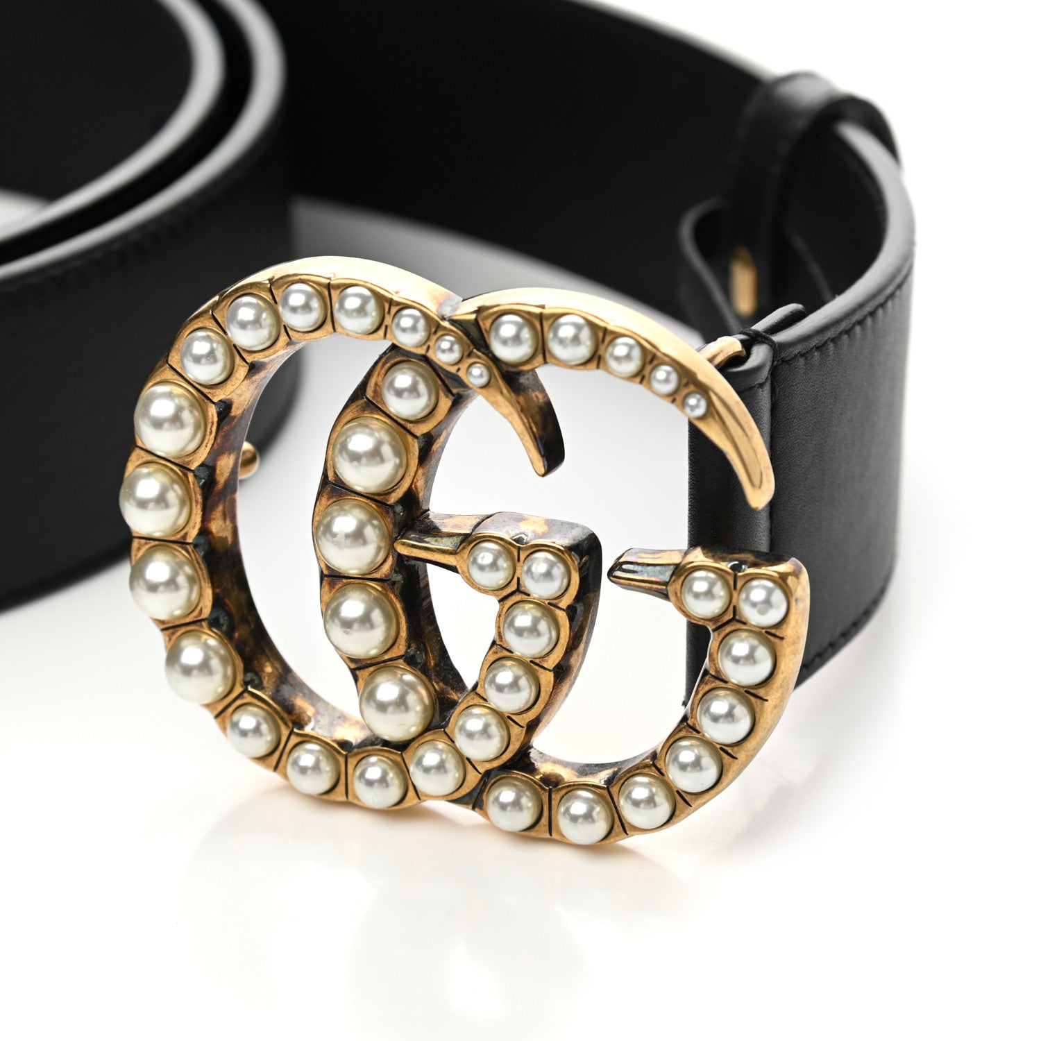 Gucci Moon Calfskin Pearl Double G 40mm Belt 110 44 Black Cream 7 of 8