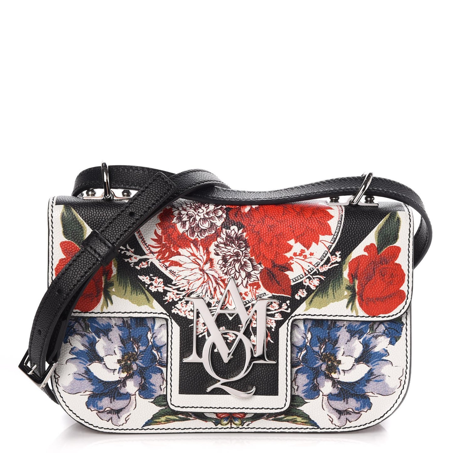 Grained Calfskin Flower Printed Small Insignia Flap Ivory Multicolor