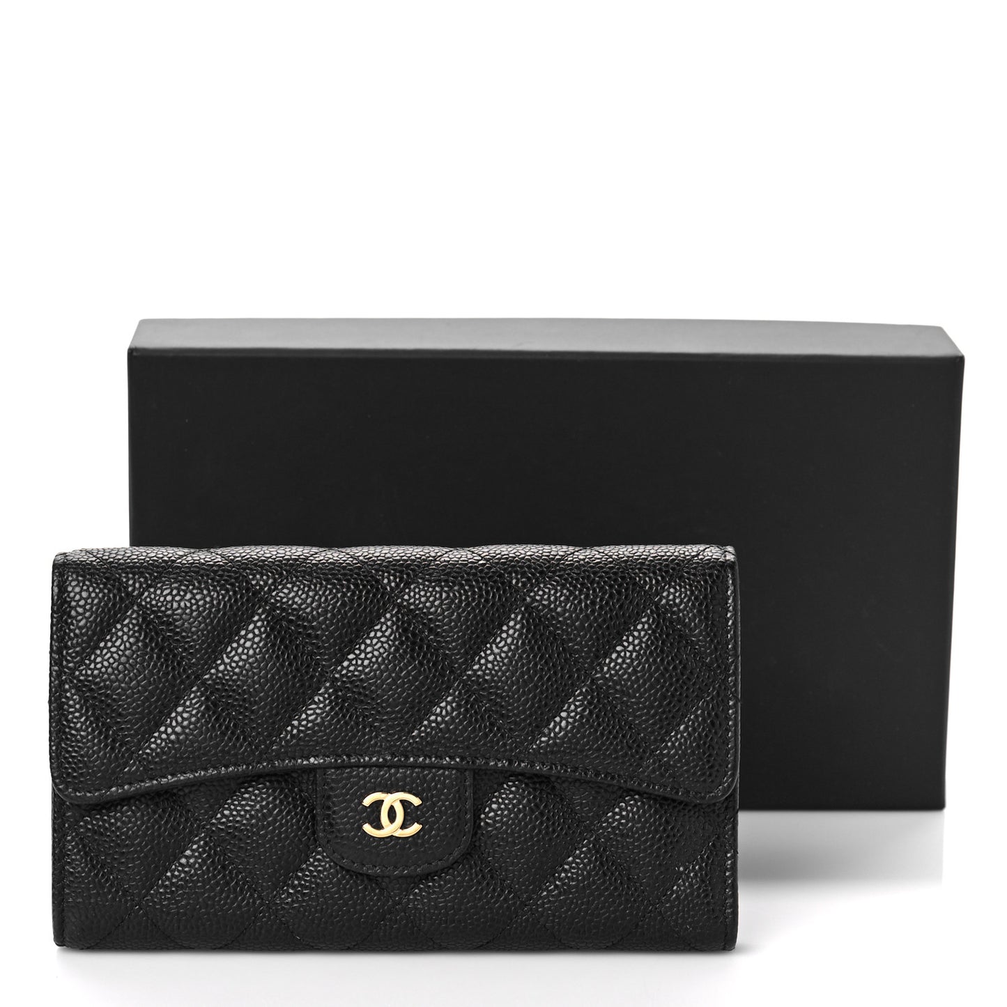 Caviar Quilted Large Flap Wallet Black