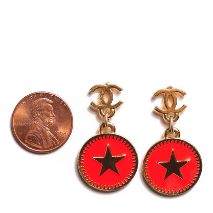 Chanel Enamel CC Star Drop Earrings Gold Red 2 of 3