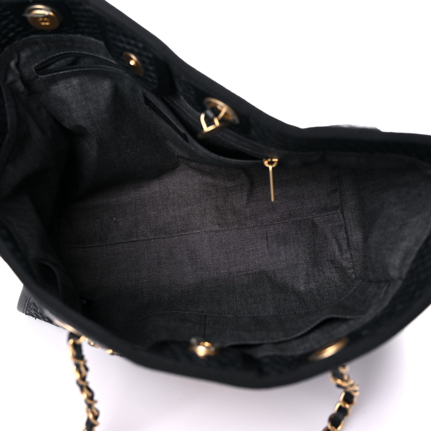 Chanel Straw Raffia Calfskin Chain Small Deauville Tote Black 5 of 13