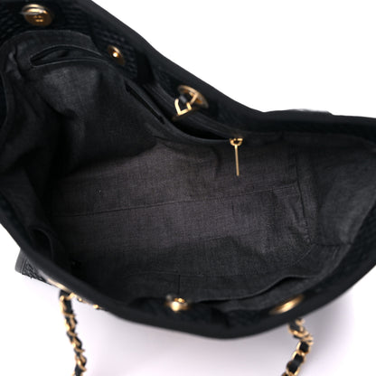 Chanel Straw Raffia Calfskin Chain Small Deauville Tote Black 5 of 13